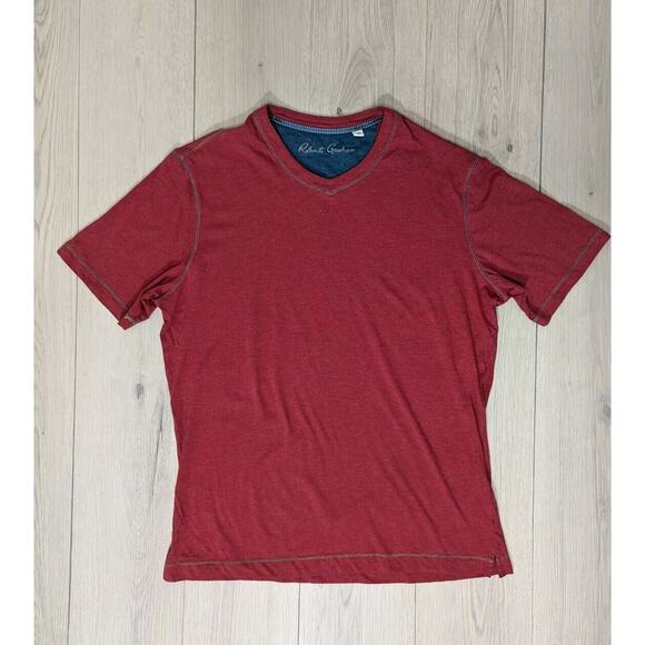 Men's Robert Graham Collectors Classic Fit Dark Red V-Neck T-Shirt Size L - Picture 1 of 7